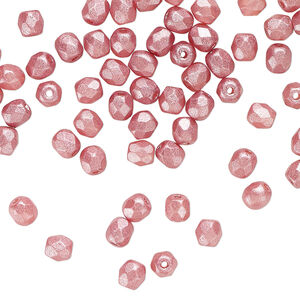 Bead 1pkg100, Czech fire-polished dipped d&eacute;cor glass, pearlescent dusty rose, 4mm faceted round.