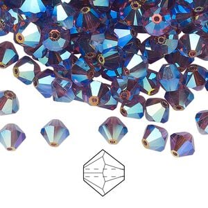 Bead 288pk amethyst AB 2X, Preciosa Czech crystal 6mm bicone