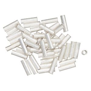 Bead 1pkg50 silver-finished, 15x4mm textured round tube, brass