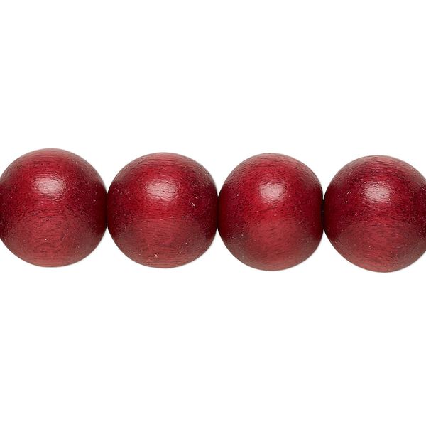 Bead 1pkg1, Taiwanese cheesewood (dyed / waxed), cranberry red, 11-12mm round, 15-1/2 to 16 inches. image number 0