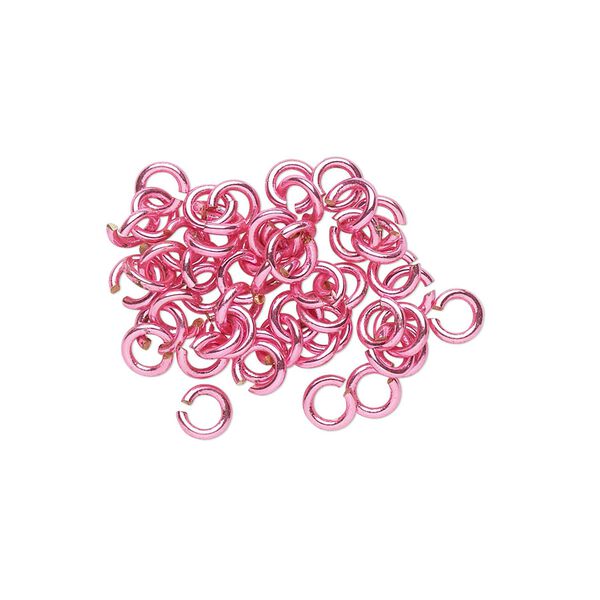 Jump ring 1pkg50 brass, 4mm round, 20 gauge / 2.4mm inside diameter / electrocoated pink image number 0