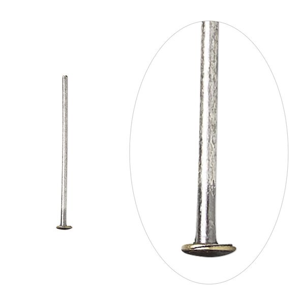 Head pin 1pkg500 silver-plated, 0.75 inch, 21 gauge brass antique image number 0