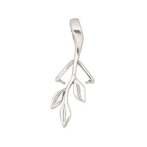 Bail, ice-pick, sterling silver, 33x10mm branch with leaves, 5mm grip length. Sold individually.