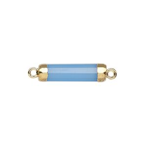 Link, blue chalcedony (dyed) / electroplated gold / gold-plated sterling silver, 20x5mm-21x6mm hand-cut faceted tube. Sold individually.