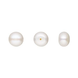 Pearl, White Lotus&trade;, cultured freshwater (bleached), white, 8-8.5mm half-drilled button, B grade, Mohs hardness 2-1/2 to 4. Sold per pair.
