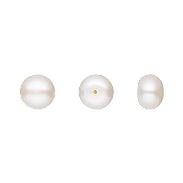 Pearl, White Lotus&trade;, cultured freshwater (bleached), white, 8-8.5mm half-drilled button, B grade, Mohs hardness 2-1/2 to 4. Sold per pair. image number 0