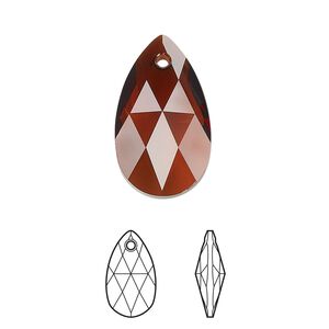 Drop 1pk smoked amber, Crystal Passions&reg; 22x13mm pendant pear 6106