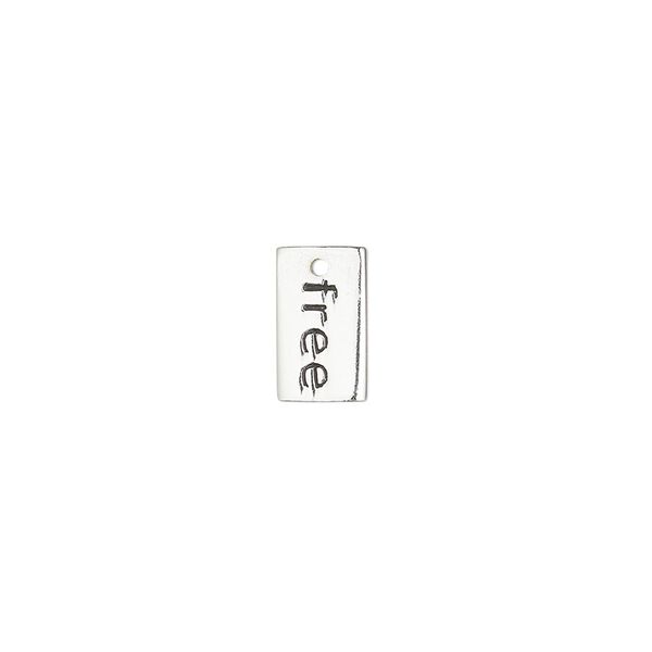 Drop, sterling silver and enamel, black, 10.5x6mm single-sided rectangle with "free." Sold individually. image number 0