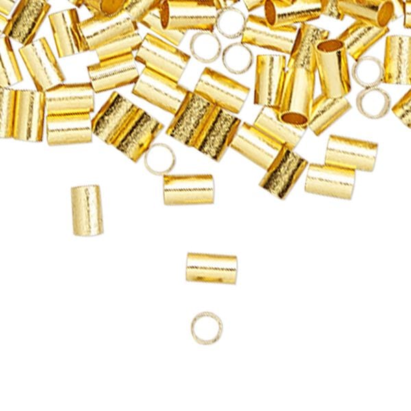 Crimp 1pkg100 gold-finished, 3x2mm round tube / 1.4mm inside diameter, brass image number 0