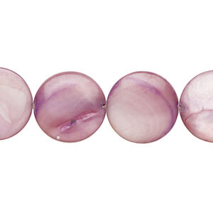 Mother-of-pearl shell 1pkg1, puffed flat round bead 15 inch orchid 14-15mm