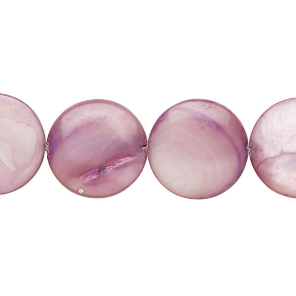 Mother-of-pearl shell 1pkg1, puffed flat round bead 15 inch orchid 14-15mm image number 0