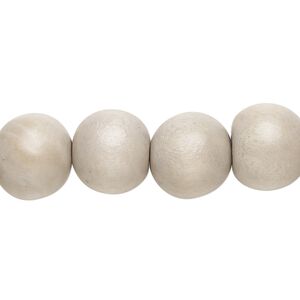 Bead 1pkg1, Taiwanese cheesewood (dyed / waxed), light grey, 11-12mm round, 15-1/2 to 16 inches.