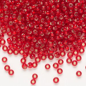 Seed bead, Preciosa Ornela Czech glass, pkg/50g, #8 rocaille, transparent silver-lined red, (97070).