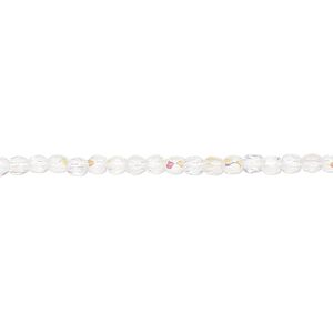 Bead, Czech fire-polished glass, transparent crystal AB, 2.4-2.6mm faceted round. Sold per 8-inch strand, approximately 80 beads.