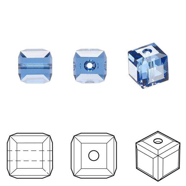 Bead 96pk sapphire, Swarovski&reg; 8mm cube 5601 image number 0