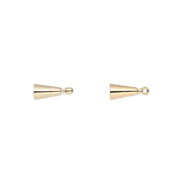 Bead end glue-in 1pkg12 gold-finished, 6.5x4mm cone / loop, brass image number 0