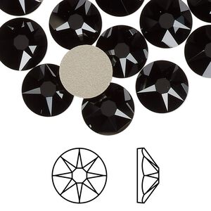 Flat back 12pk jet foil back, Crystal Passions&reg; 10.912-11.304mm rose round SS48 2088