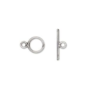 Clasp toggle 1pkg8 silver-plated, 8mm round, antique brass 1-strand