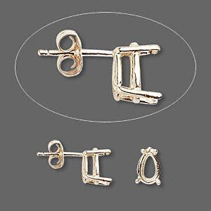 Earstud 1pkg2 Sure-Set&trade; 14Kt gold, 8x5mm pear pre-notched 4-prong basket-style setting / earnuts, 1 pair