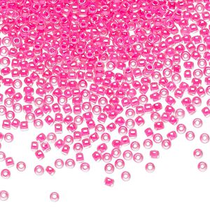 Seed bead, TOHO BEADS&reg;, glass, pkg/7.5g, #11 round, translucent luminous inside color neon pink (TR-11-978).