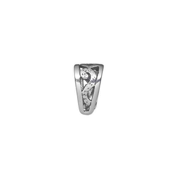 Bail, ice-pick, antiqued sterling silver, 12x8mm double-sided shield with open filigree, 10mm grip length. Sold individually. image number 0