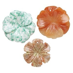 Multi-gemstone / glass 1pkg3, top-drilled carved flower drop natural mix 25x25mm-50x50mm
