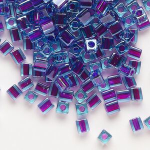 Seed bead, Miyuki, glass, pkg/250g, 3.5-3.7mm square, transparent aqua inside dyed color fuchsia (SB-2651).