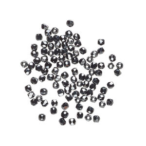 Bead, Czech fire-polished glass 1pkg100, opaque hematite, 2mm faceted round.
