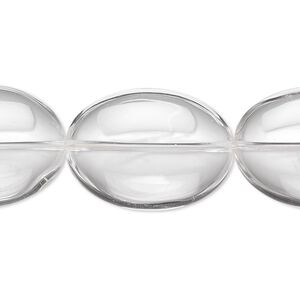 Quartz crystal 1pkg1, flat oval bead natural 8 inch 25x18mm