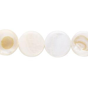 Mother-of-pearl shell 1pkg1, flat round bead 15 inch white 13mm