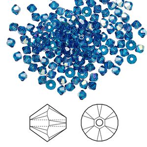 Bead 1440pk Capri blue AB, Swarovski&reg; 3mm XILION bicone 5328