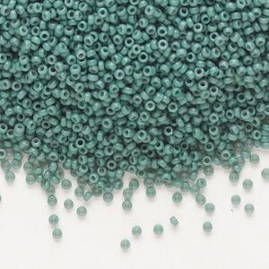 Seed bead, Miyuki, glass, pkg/35g, #15 rocaille, Duracoat&reg; opaque outside dyed eucalyptus, (RR-4481).