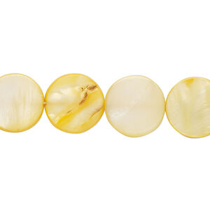 Mother-of-pearl shell 1pkg1, puffed flat round bead 15 inch jonquil 12-13mm