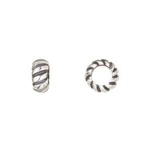 Bead 1pkg2 sterling silver, 10x4.5mm spiral rondelle, antiqued