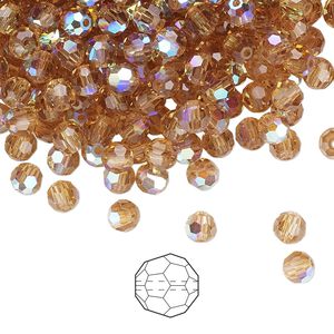 Bead 24pk light Colorado topaz AB, Preciosa Czech crystal 4mm round