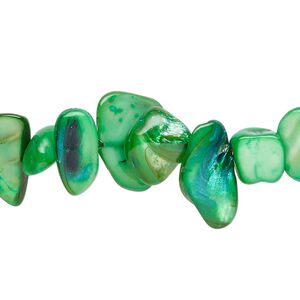 Mother-of-pearl shell 1pkg1, chip bead 30 inch green small to extra-large