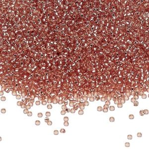 Seed bead, Miyuki 1pkg35g glass, #15 rocaille, Duracoat&reg; transparent silver-lined mica / outside dyed (RR-4271)