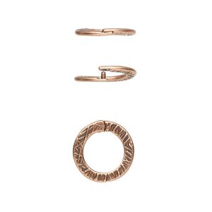 Loop Lock&trade;, JBB Findings, antique copper-plated pewter (tin-based alloy), 13mm double-sided textured flat round. Sold per pkg of 4.