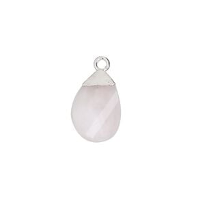 Drop 1pkg1, electroplated sterling silver and pink opal (natural), 13x9mm hand-cut flat faceted twisted teardrop
