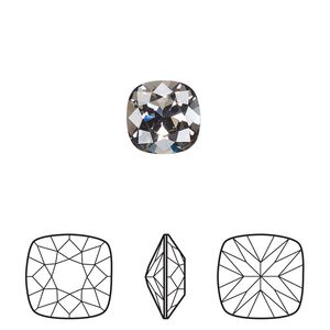 Fancy stone 144pk black diamond foil back, Swarovski&reg; 10mm cushion 4470