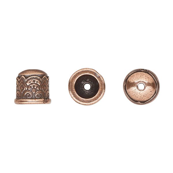 Cord end, TierraCast&reg;, antique copper-plated pewter (tin-based alloy), 9mm with temple design, 5.7mm inside diameter. Sold per pkg of 2. image number 0