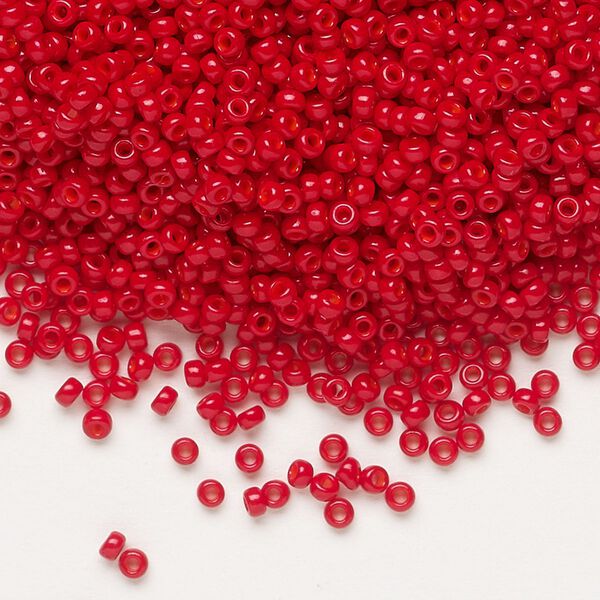 Seed bead, Miyuki 1pkg25g glass, #11 rocaille, opaque semi-matte bright red / outside dyed  (RR-1684) image number 0