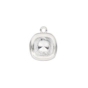 Drop, Almost Instant Jewelry&reg;, silver-finished "pewter" (zinc-based alloy), 14mm square with 12mm cushion setting. Sold per pkg of 2.