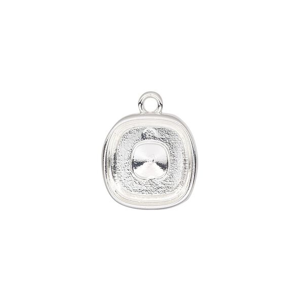 Drop, Almost Instant Jewelry&reg;, silver-finished "pewter" (zinc-based alloy), 14mm square with 12mm cushion setting. Sold per pkg of 2. image number 0