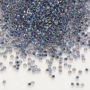 Seed bead, Delica&reg;, glass, pkg/50g, #11 round, translucent noir-lined rainbow crystal clear (DB-0086).
