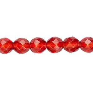 Bead, Czech fire-polished dipped d&eacute;cor glass, red, 8mm faceted round. Sold per 15-1/2" to 16" strand, approximately 50 beads.