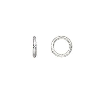 Jump ring 1pkg4 sterling silver, 10mm soldered closed textured round, 15 gauge / 6.8mm inside diameter