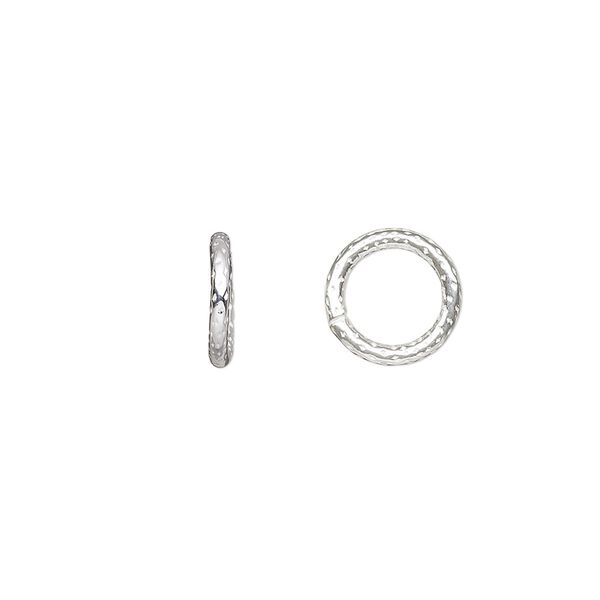 Jump ring 1pkg4 sterling silver, 10mm soldered closed textured round, 15 gauge / 6.8mm inside diameter image number 0