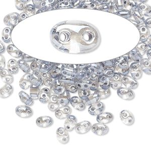 Seed bead, Preciosa Twin&trade; Czech glass, pkg/50g, 5x2.5mm oval, transparent light grey terra color-lined clear, (38642).