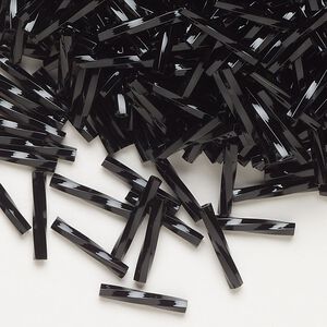 Bugle bead, Miyuki, glass, opaque black, (TW401), 12x2mm twisted. Sold per 50-gram pkg.